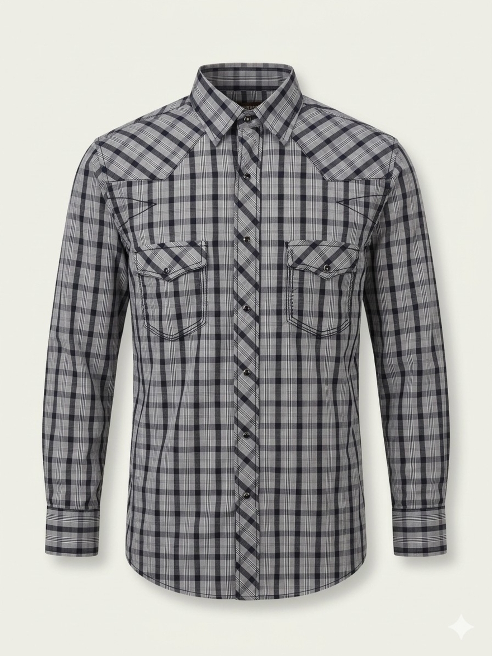 846 Cowboy Legend Black & Gray Plaid Long Sleeve Western Pearl Snap